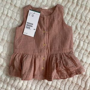 NWT H&M Baby Linen Peplum Button Up in Blush